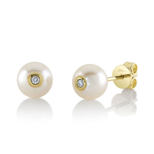 0.04Ct 14K Y/G Diamond & Cultured Pearl Stud Earring