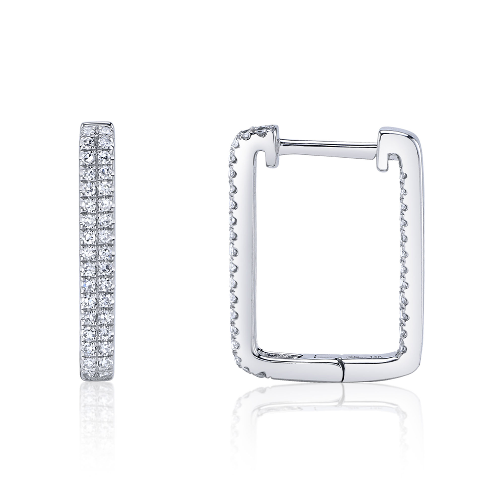 0.27Ct 14K W/G Diamond Rectangle Hoop Earring