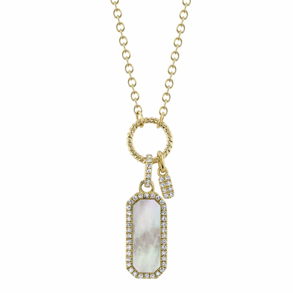 0.13Ct Diamond & 0.75Ct Mother Of Pearl 14K Y/G Dog Tag Necklace