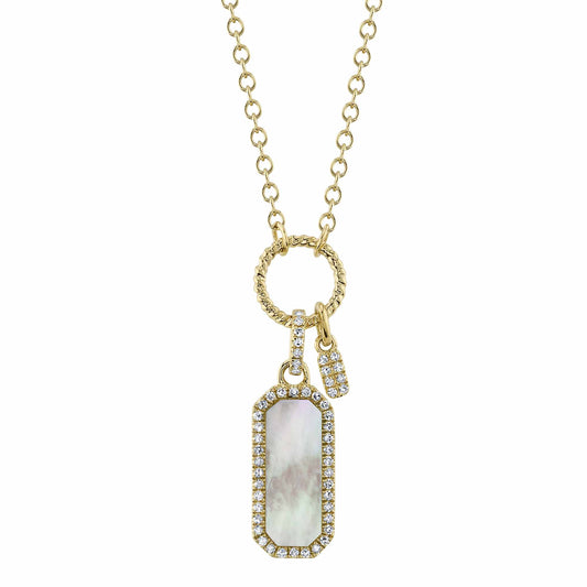 0.13Ct Diamond & 0.75Ct Mother Of Pearl 14K Y/G Dog Tag Necklace