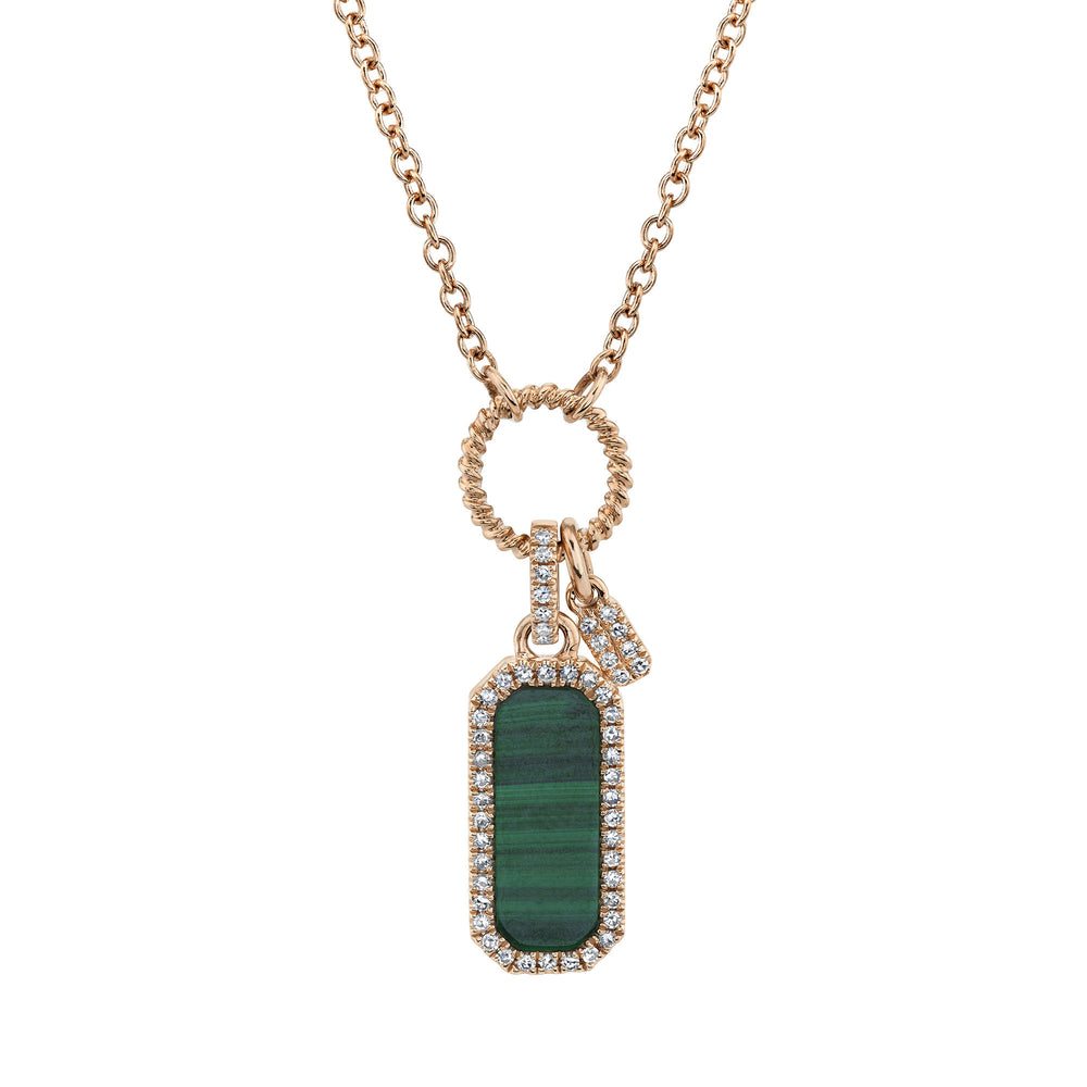 0.13Ct Diamond & 1.03Ct Malachite 14K R/G Dog Tag Necklace