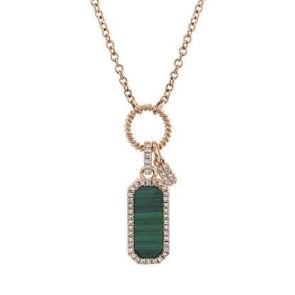 0.13Ct Diamond & 1.03Ct Malachite 14K R/G Dog Tag Necklace