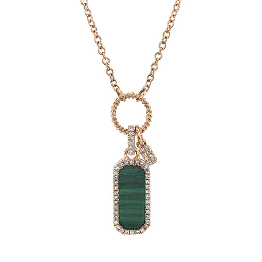 0.13Ct Diamond & 1.03Ct Malachite 14K R/G Dog Tag Necklace