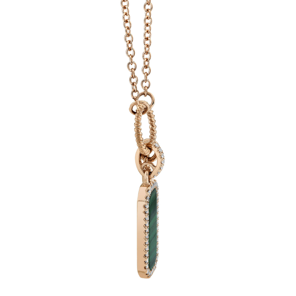 0.13Ct Diamond & 1.03Ct Malachite 14K R/G Dog Tag Necklace