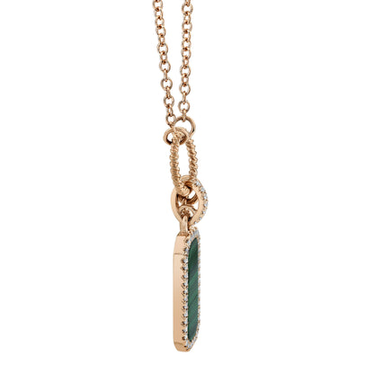 0.13Ct Diamond & 1.03Ct Malachite 14K R/G Dog Tag Necklace