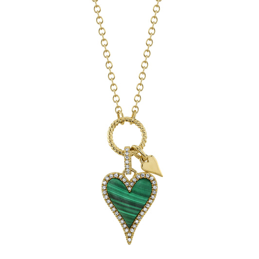 0.12Ct Diamond & 1.04Ct Malachite 14K Y/G Heart Necklace
