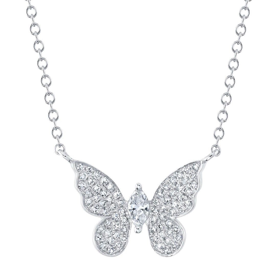 0.23Ct 14K W/G Diamond Marquise Butterfly Necklace