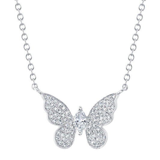 0.23Ct 14K W/G Diamond Marquise Butterfly Necklace