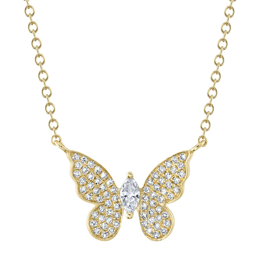 0.23Ct 14K Y/G Diamond Marquise Butterfly Necklace