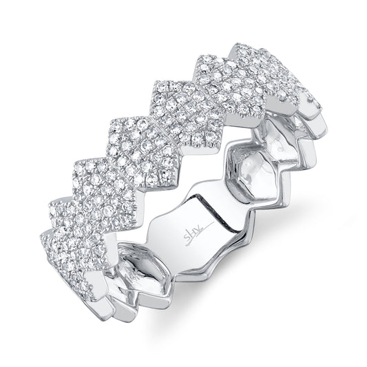 0.35Ct 14K W/G Diamond Pave Hexagon Ring