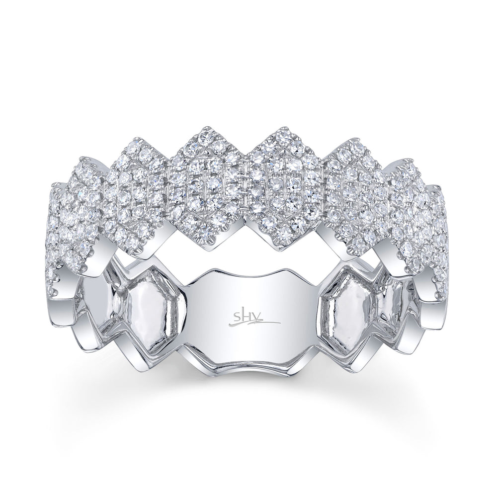 0.35Ct 14K W/G Diamond Pave Hexagon Ring