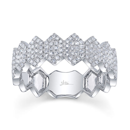 0.35Ct 14K W/G Diamond Pave Hexagon Ring