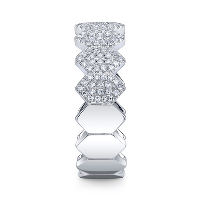 0.35Ct 14K W/G Diamond Pave Hexagon Ring