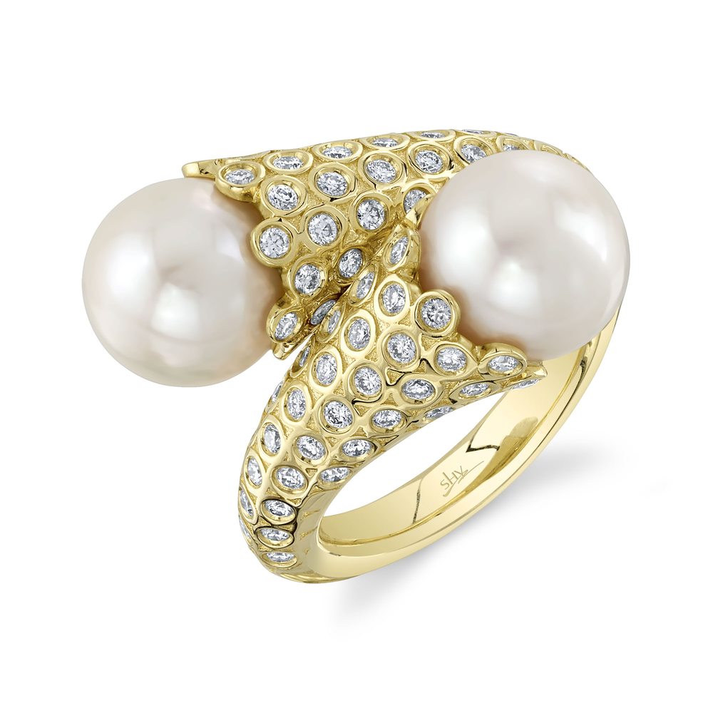 0.95Ct 14K Y/G Diamond & Cultured Pearl Ring