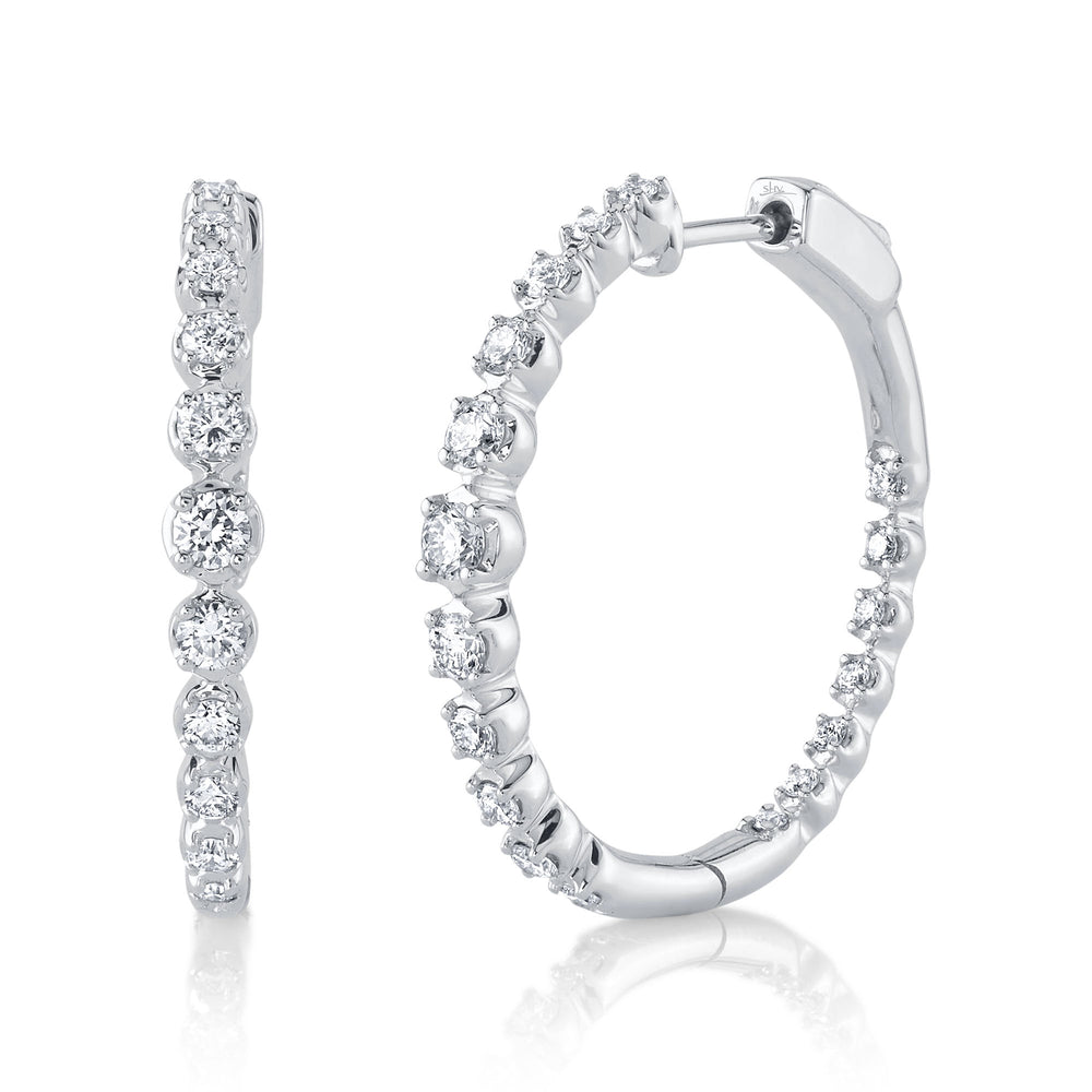 0.79Ct 14K W/G Diamond Crown Setting Hoop Earring