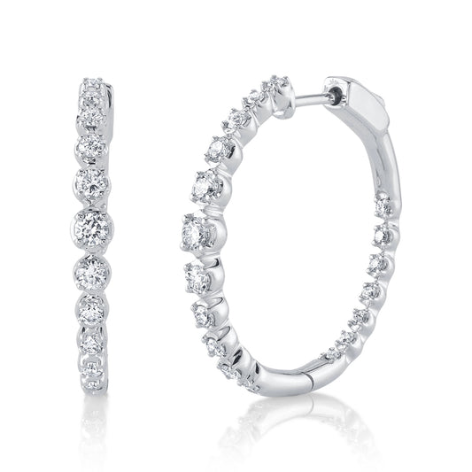 0.79Ct 14K W/G Diamond Crown Setting Hoop Earring
