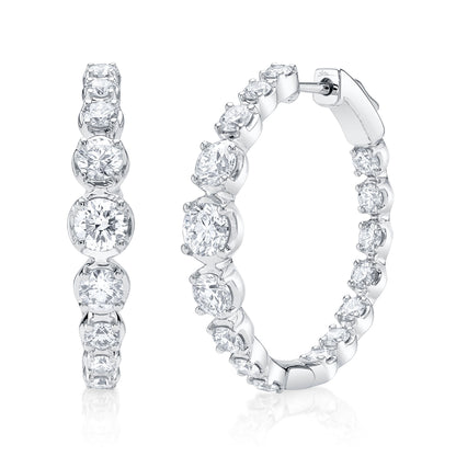 3.63Ct 14K W/G Diamond Crown Setting Hoop Earring