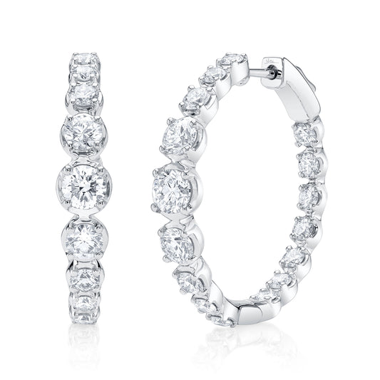 3.63Ct 14K W/G Diamond Crown Setting Hoop Earring