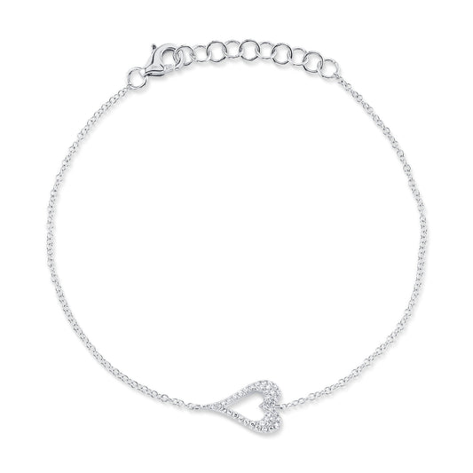 0.09Ct 14K W/G Diamond Open Heart Bracelet