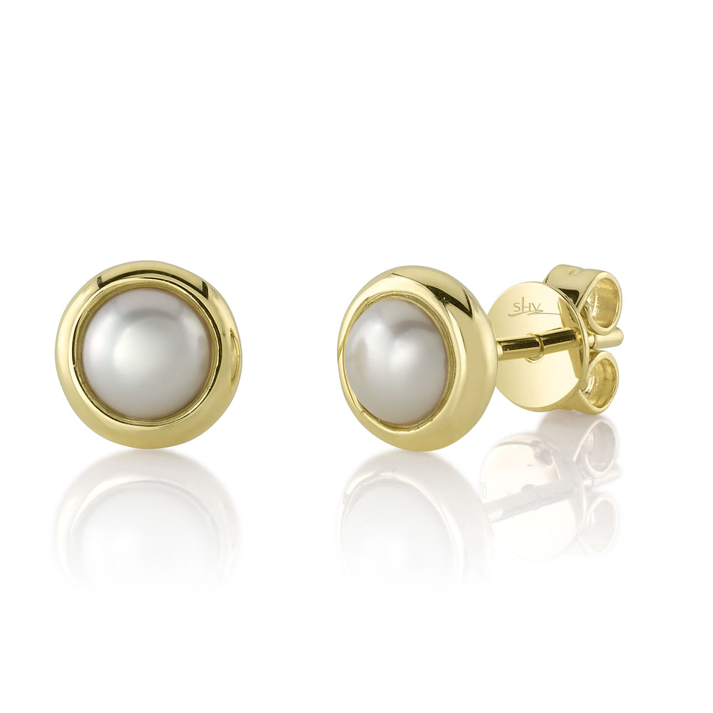 14K Y/G Cultured Pearl Bezel Stud Earring