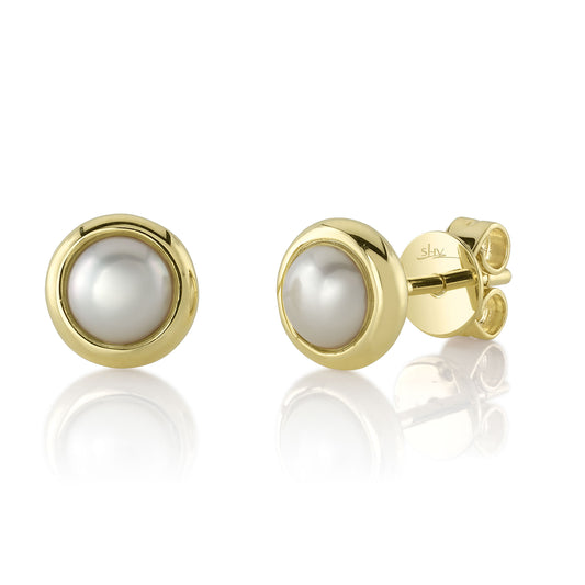 14K Y/G Cultured Pearl Bezel Stud Earring