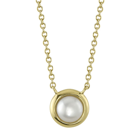 14K Y/G Cultured Pearl Bezel Necklace