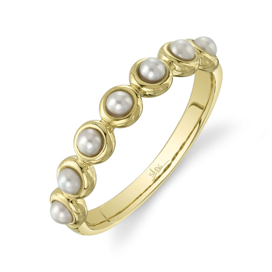 14K Y/G Cultured Pearl Bezel Band