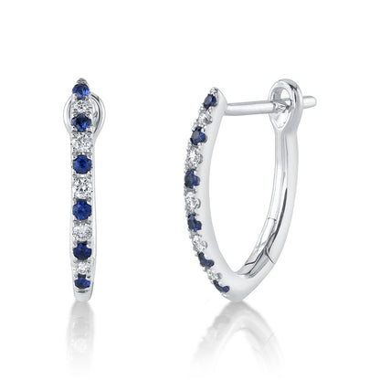 0.09Ct Diamond & 0.14Ct Blue Sapphire 14K W/G Hoop Earring