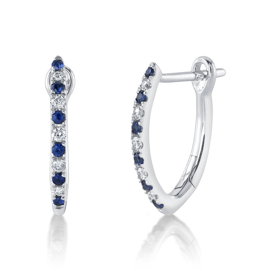 0.09Ct Diamond & 0.14Ct Blue Sapphire 14K W/G Hoop Earring