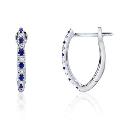 0.09Ct Diamond & 0.14Ct Blue Sapphire 14K W/G Hoop Earring