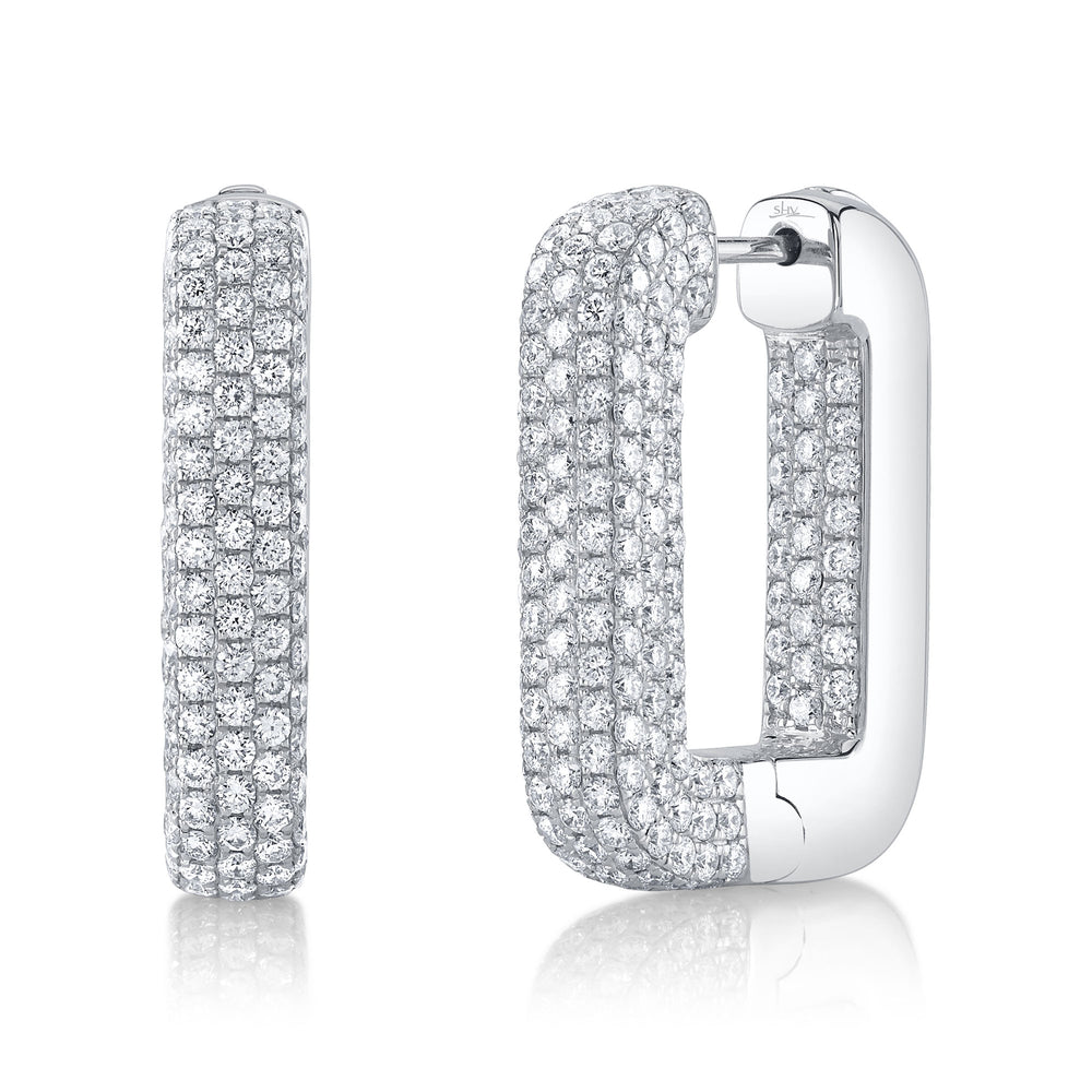 4.13Ct 14K W/G Diamond Pave Rectangle Hoop Earring