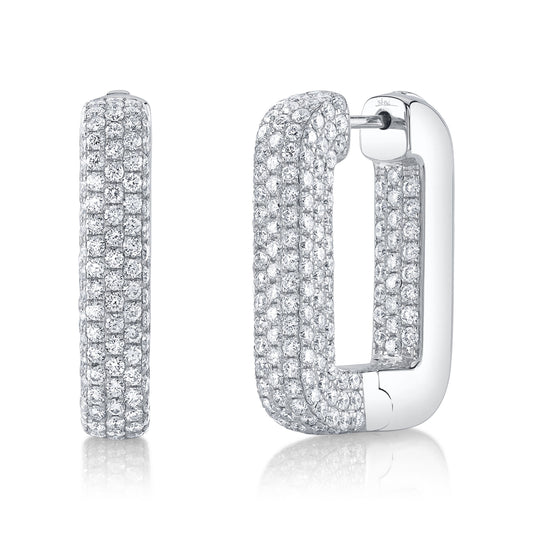 4.13Ct 14K W/G Diamond Pave Rectangle Hoop Earring