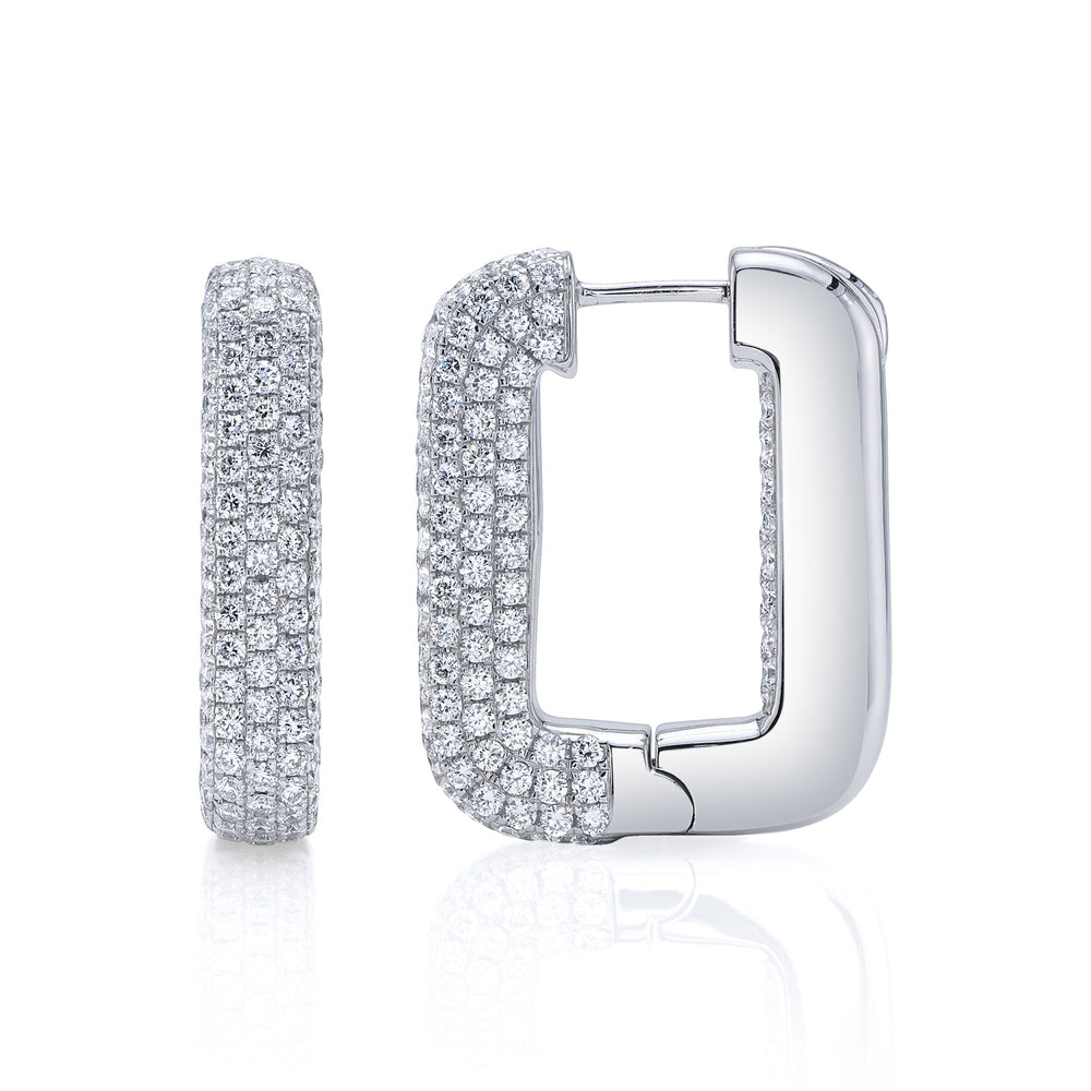 4.13Ct 14K W/G Diamond Pave Rectangle Hoop Earring