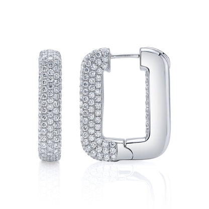4.13Ct 14K W/G Diamond Pave Rectangle Hoop Earring