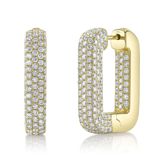 4.13Ct 14K Y/G Diamond Pave Rectangle Hoop Earring