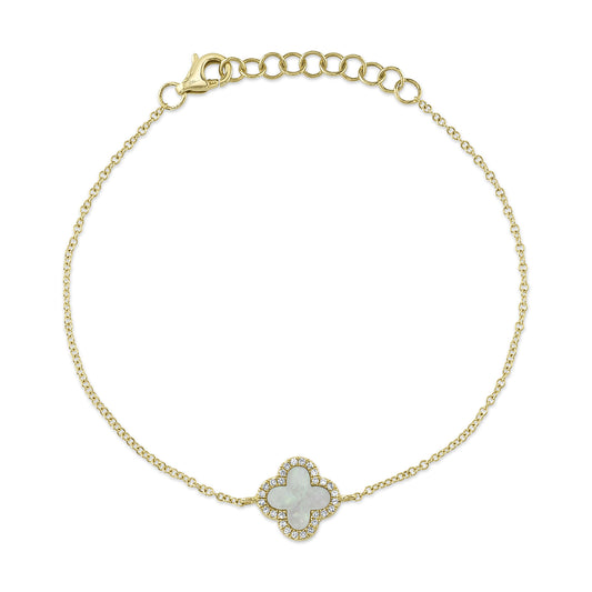 0.07Ct Diamond & 0.40Ct Mother Of Pearl 14K Y/G Clover Bracelet