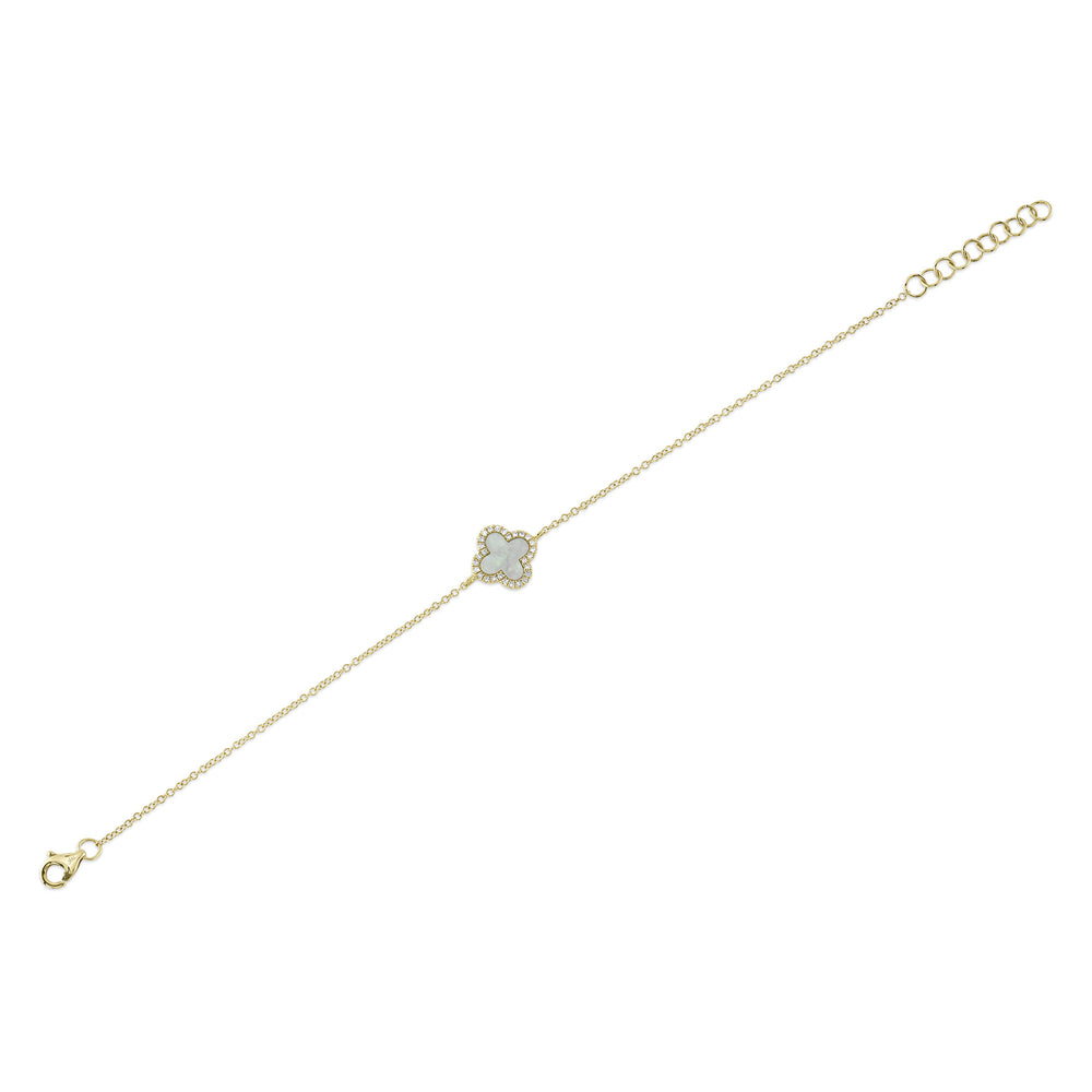 0.07Ct Diamond & 0.40Ct Mother Of Pearl 14K Y/G Clover Bracelet