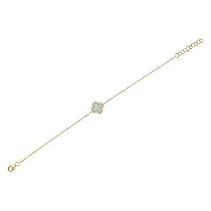 0.07Ct Diamond & 0.40Ct Mother Of Pearl 14K Y/G Clover Bracelet