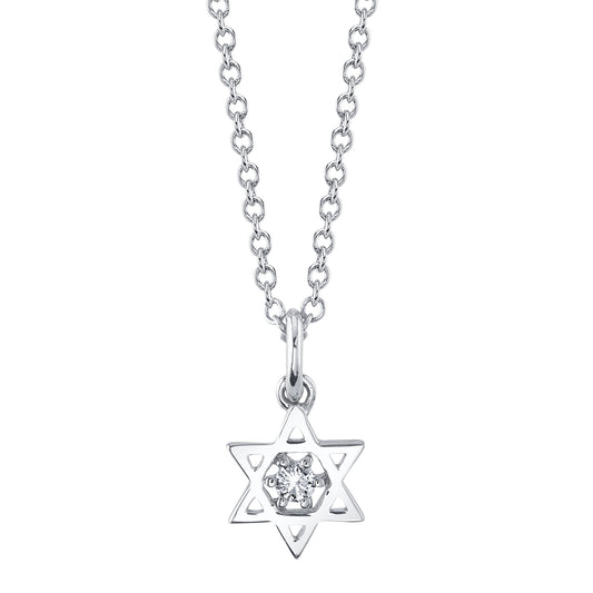 0.03Ct 14K W/G Diamond Star Of David Necklace