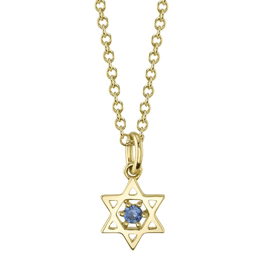 0.03Ct 14K Y/G Blue Sapphire Star Of David Necklace
