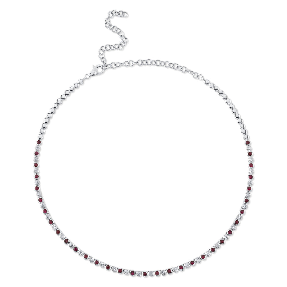 1.27Ct Diamond & 2.18Ct Ruby 14K W/G Bezel Tennis Necklace