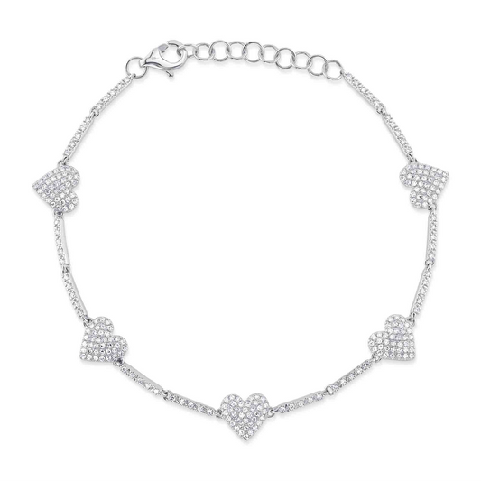 0.55Ct 14K W/G Diamond Pave Heart Bracelet