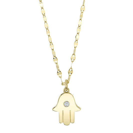 0.03Ct 14K Y/G Diamond Hamsa Sparkle Chain Necklace