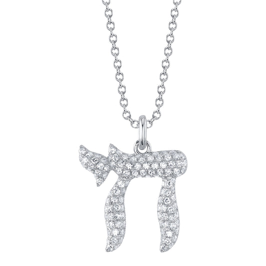0.30Ct 14K W/G Diamond Chai Necklace