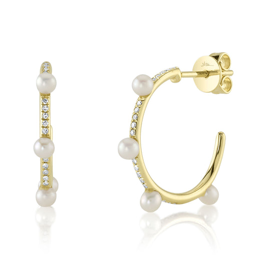 0.09Ct 14K Y/G Diamond & Cultured Pearl Hoop Earring