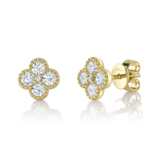 0.66Ct 14K Y/G Diamond Clover Stud Earring