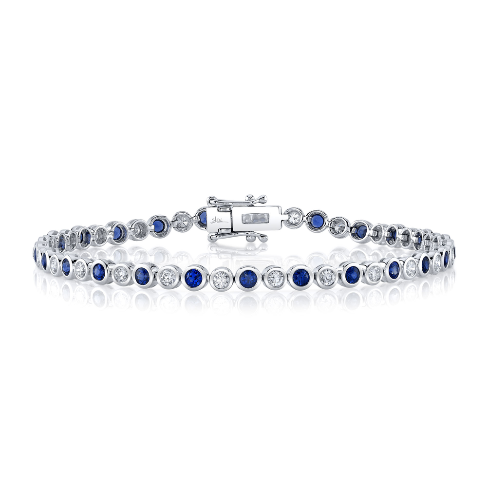 1.00Ct Diamond & 1.58Ct Blue Sapphire 14K W/G Bezel Tennis Bracelet