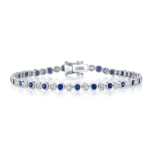 1.00Ct Diamond & 1.58Ct Blue Sapphire 14K W/G Bezel Tennis Bracelet