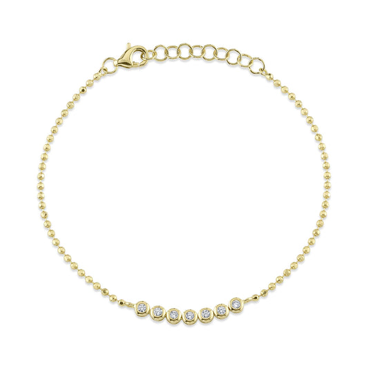 0.15Ct 14K Y/G Diamond Bezel Faceted Ball Chain Bracelet