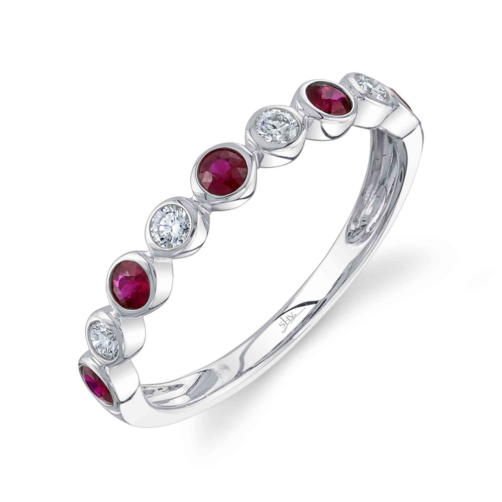 0.16Ct Diamond & 0.36Ct Ruby 14K W/G Bezel Lady's Band